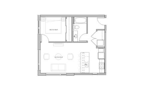 a floor plan of a small apartment with a bedroom and a living room